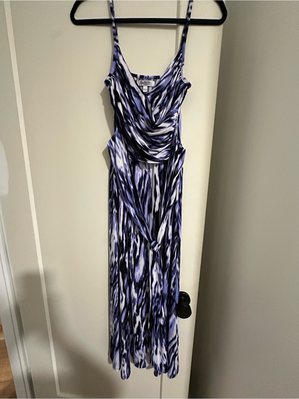 Jennifer Lopez Blue & White Printed Draped Maxi Dress
